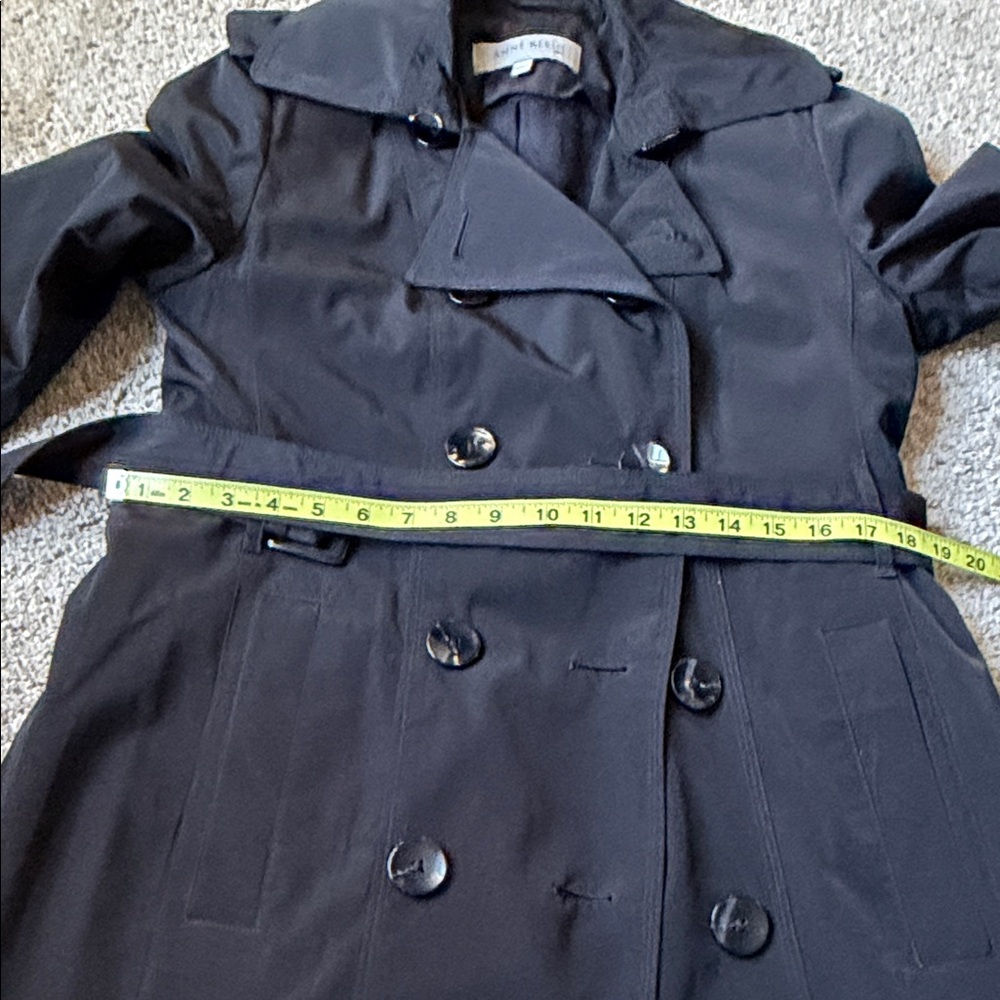 Anne Klein Trench Coat Lined Doube Breasted Belted Black Size S Classic - Picture 13 of 14
